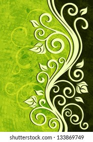 Abstract green grunge vector floral illustration.