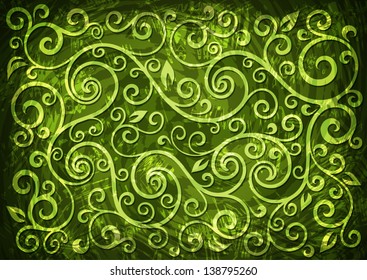 Abstract green grunge vector floral illustration.