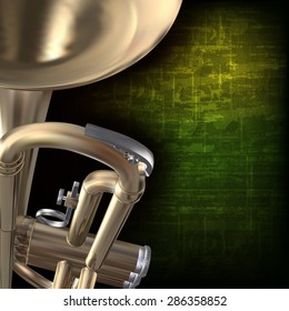 abstract green grunge vintage music background with trumpet