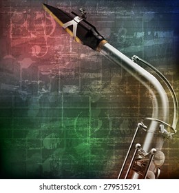abstract green grunge vintage sound background with saxophone
