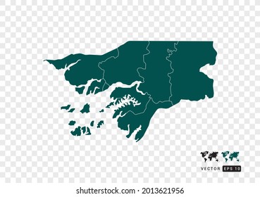 Resumen del mapa verde de Guinea Bissau. Diseño de fondo transparente vectorial.