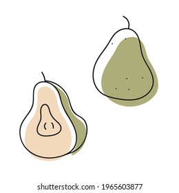 Abstract green half pear in doodle style. Trendy minimalist print. Suitable for illustrating healthy eating, recipes, printable. Card with pears.