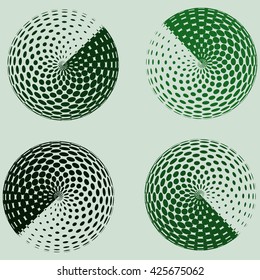 abstract green halftone circle design illustration. set










