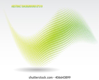 Abstract green halftone effect wave on silver background with shadow