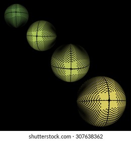 Abstract green halftone globe design, stock vector illustration. Black background