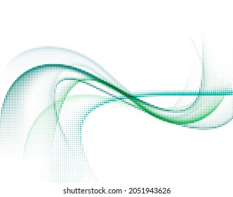 Abstract green halftone motion wave line, smoke, transparent fabric. Design element. Vector illustration.