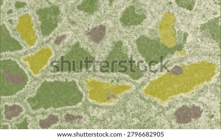 Abstract green halftone texture resembling aerial top view of agricultural fields. Risograph green organic texture. Organic patchwork farmland pattern with dotted grain and vintage print effect.	