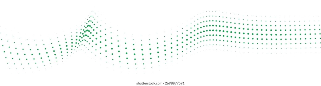 Borde de onda de semitono verde Abstractas, elemento de curva que fluye vibrante, patrón de punto ecológico moderno, gráfico de movimiento ambiental sutil, flujo de tecnología digital