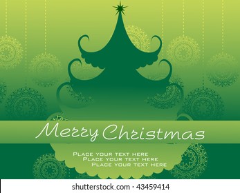 abstract green hanging ball shape background with isolated christmas tree