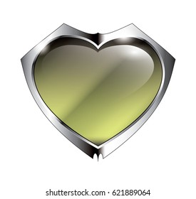 Abstract green heart background with a silver frame, with space for your text. Vector illustration.
