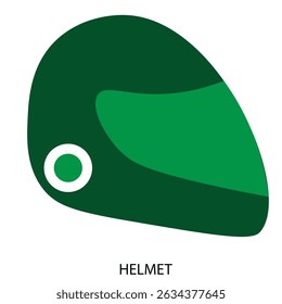 Abstract green helmet illustration featuring simple geometric shapes.