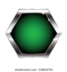 Abstract green hexagon background in a silver frame, vector illustration, on transparent background
