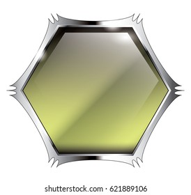 Abstract green hexagon background with a silver frame, with space for your text. Vector illustration.