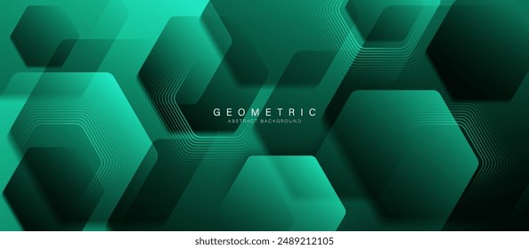 Abstract green hexagon shapes pattern background. Futuristic digital high-technology pattern. Vector illustration