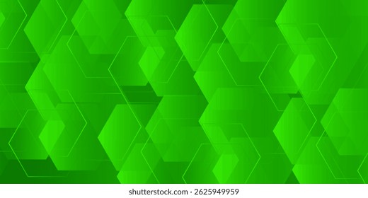 Abstract green hexagonal background. Dynamic shapes composition. Vector illustration