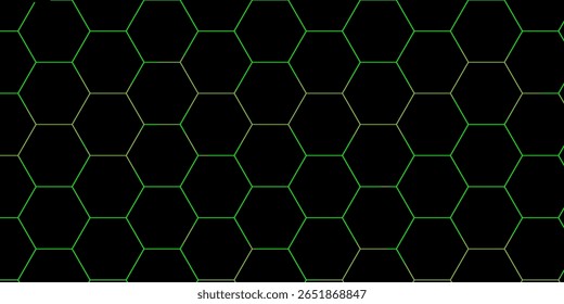 Abstract Green Hexagonal Pattern on a Dark Background with Geometric Shapes