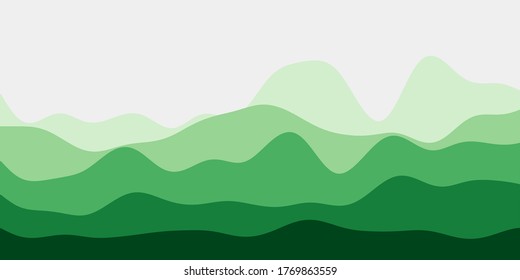 Abstract green hills background. Colorful waves superb vector illustration.