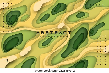 Abstract green hole papercut background trendy composition