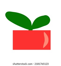 Abstract green home plant in red pot, flat vector