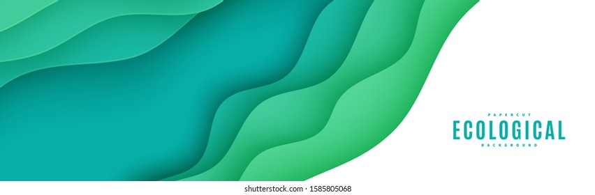 Abstract green horizontal banner in cut paper style. Cutout grass wave template for save the Earth flyer, ecology brochures, presentations, invitations with place for text .Vector card illustration