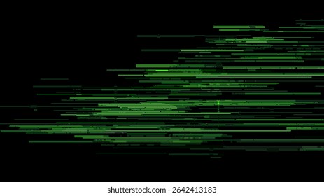 Abstract green horizontal lines as data on a black background. Digital matrix with stream code. Information technology concept.