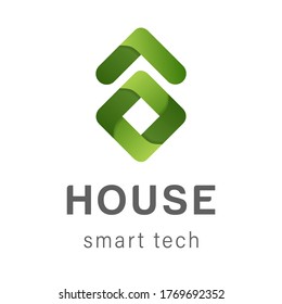 Abstract green house eco logo design template. Colorful sign smart home. Vector icon. Creative idea concept, icon, sign, symbol, identity, branding for business, science, technology, construction.
