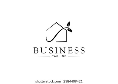 Abstract green house logo design with leaf plants