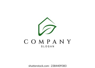 Abstract green house logo with leaf combination