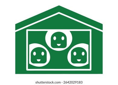 Abstract green house with three smiling faces suitable for various design purposes