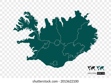 Resumen del mapa verde de Islandia. Diseño de fondo transparente vectorial.