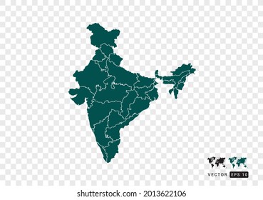 Abstract green India map. Design vector transparent background.