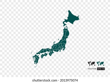 Abstract green Japan map. Design vector transparent background.