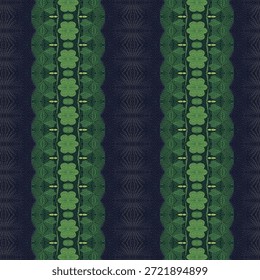 Abstractas patrón de caleidoscopio verde inspirado en la naturaleza, simetría frondosa, textura orgánica, fondo sin fisuras, geometría botánica y diseño abstracto calmante.