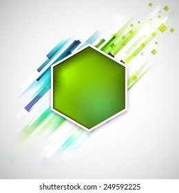 Abstract green label with modern geometric lines. Linear spring green background.