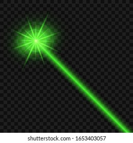 Abstract green laser beam. Isolated on transparent black background. Vector stock illustration