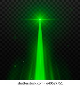 Abstract green laser beam. Isolated on transparent black background. Vector illustration, eps 10.