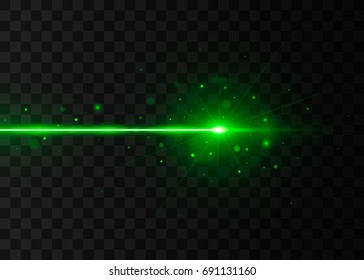 Abstract green laser beam. Isolated on transparent black background. Vector illustration, eps 10.