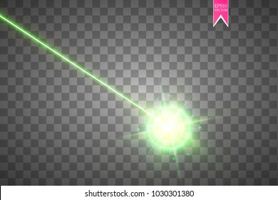 Abstract green laser beam. Laser security beam isolated on transparent background. Light ray with glow target flash. Vector illustration. Eps 10.