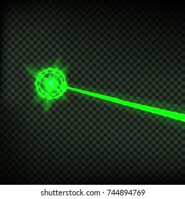 Abstract green laser beam. Laser security beam isolated on transparent background. Light ray with glow target flash. Vector illustration. Eps 10.