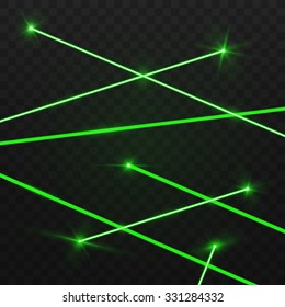 Abstract green laser beams. Isolated on transparent black background. Vector illustration, eps 10.