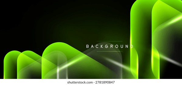 Abstract green layers create dynamic composition. Gradient shades suggest depth, light interplay. Modern design element for backgrounds.