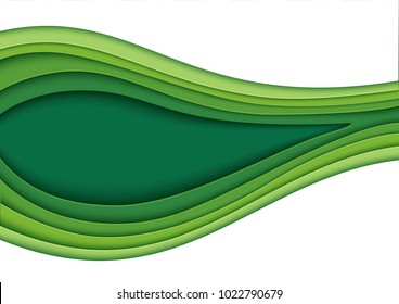 Abstract green layers paper carve background.Paper art style of nature concept design.Vector illustration.