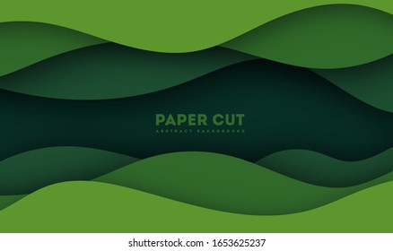 Abstract green layers paper carve background.Paper art style of nature concept design.Vector illustration