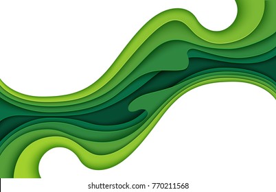 Abstract green layers paper carve background.Paper art style of nature concept design.Vector illustration.