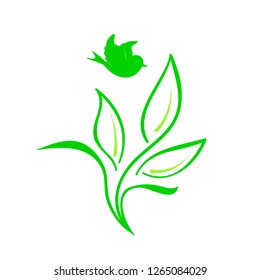 Abstract green leaf and bird logo icon vector design. Landscape design, garden, Plant, nature and ecology vector logo. Ecology Happy life Logotype concept icon. Vector illustration, Graphic Design. 