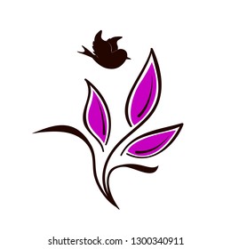 Abstract green leaf and bird logo icon vector design. Landscape design, garden, Plant, nature and ecology vector logo. Ecology Happy life Logotype concept icon. Vector illustration, Graphic Design. 