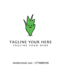 abstract green leaf character logo design concept. leaf mascot logo.