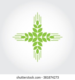 Abstract Green Leaf Cross Logo Vector Illustration