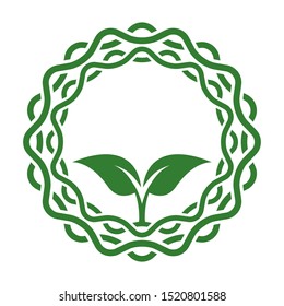 Abstract green leaf emblem. Bio organic logo.