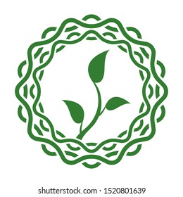 Abstract green leaf emblem. Bio organic logo.